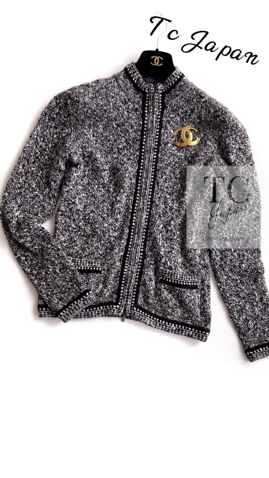 シャネル カーディガン CHANEL カシミア 100% ジップアップ ニット 05A 