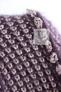 CHANEL 04PF Plum Purple Pink Mohair Knit Stretch Crochet Cardigan 38 シャネル プラム パープル ピンク モヘア 柔らか ニット ストレッチ かぎ編 クロシェット カーディガン 即発