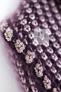 CHANEL 04PF Plum Purple Pink Mohair Knit Stretch Crochet Cardigan 38 シャネル プラム パープル ピンク モヘア 柔らか ニット ストレッチ かぎ編 クロシェット カーディガン 即発