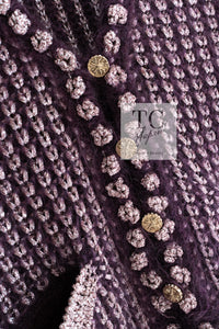 CHANEL 04PF Plum Purple Pink Mohair Knit Stretch Crochet Cardigan 38 シャネル プラム パープル ピンク モヘア 柔らか ニット ストレッチ かぎ編 クロシェット カーディガン 即発