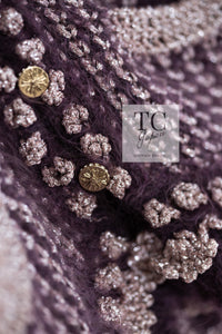 CHANEL 04PF Plum Purple Pink Mohair Knit Stretch Crochet Cardigan 38 シャネル プラム パープル ピンク モヘア 柔らか ニット ストレッチ かぎ編 クロシェット カーディガン 即発