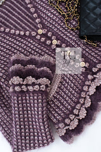 CHANEL 04PF Plum Purple Pink Mohair Knit Stretch Crochet Cardigan 38 シャネル プラム パープル ピンク モヘア 柔らか ニット ストレッチ かぎ編 クロシェット カーディガン 即発