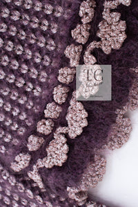 CHANEL 04PF Plum Purple Pink Mohair Knit Stretch Crochet Cardigan 38 シャネル プラム パープル ピンク モヘア 柔らか ニット ストレッチ かぎ編 クロシェット カーディガン 即発