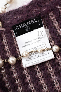 CHANEL 04PF Plum Purple Pink Mohair Knit Stretch Crochet Cardigan 38 シャネル プラム パープル ピンク モヘア 柔らか ニット ストレッチ かぎ編 クロシェット カーディガン 即発