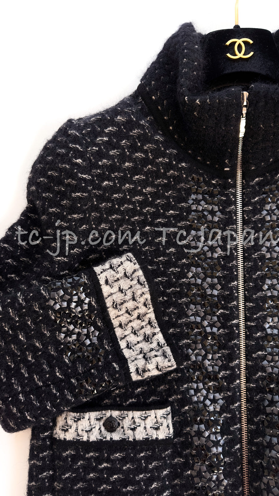CHANEL 10A Dark Navy Mohair Silk Cashmere Zipper Cardigan 34 38 シャネル ダークネイビー モヘア シルク カシミア ジッパー カーディガン 即発