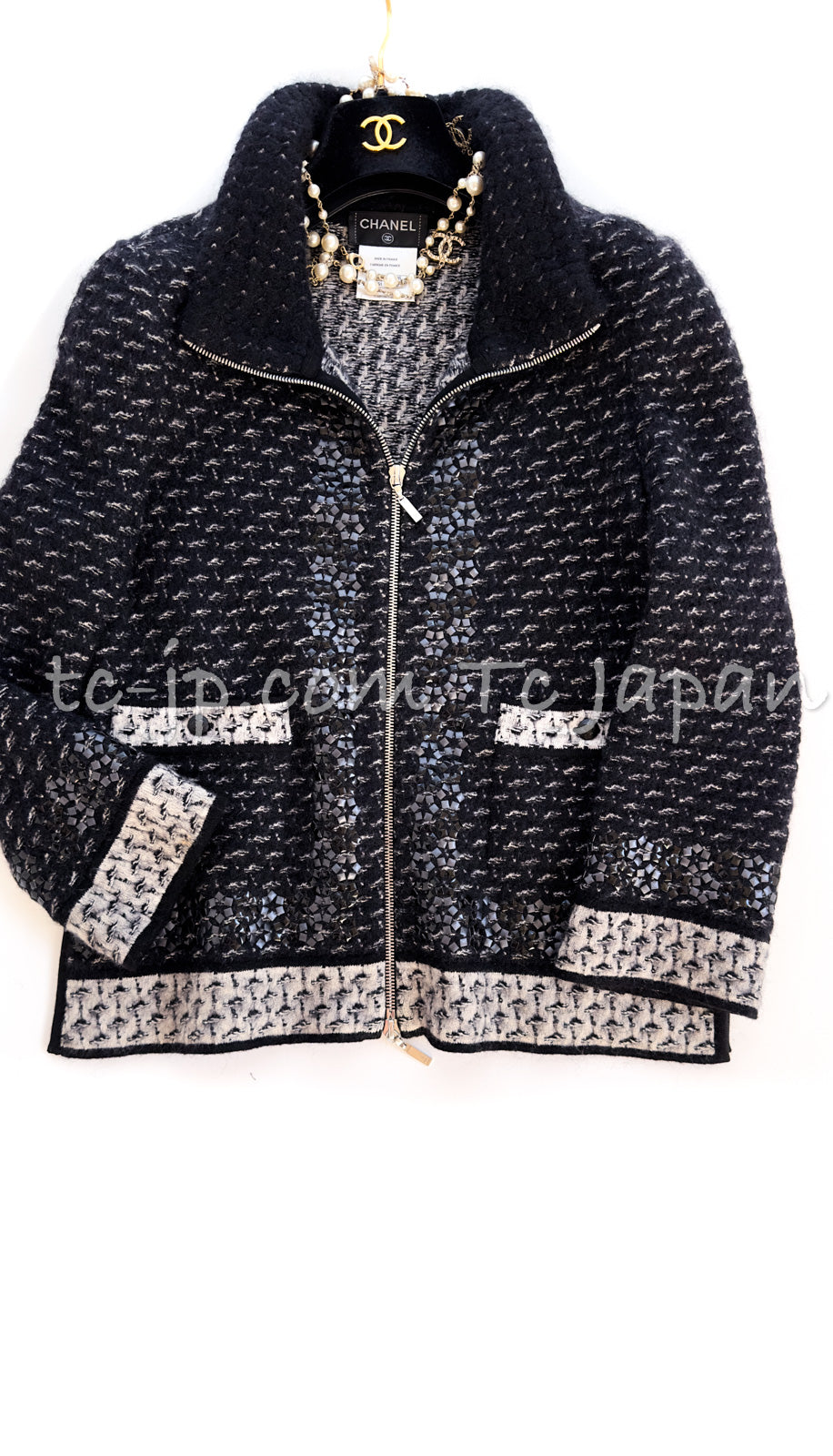 CHANEL 10A Dark Navy Mohair Silk Cashmere Zipper Cardigan 34 38 シャネル ダークネイビー モヘア シルク カシミア ジッパー カーディガン 即発