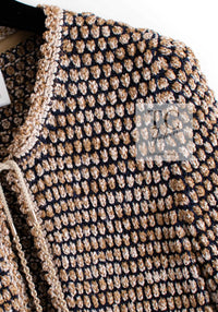 CHANEL 11S Champagne Gold Beige Knit Skirt Cardigan 34 36 38 シャネル シャンパンゴールド ベージュ 女優の ニット スカート カーディガン 即発
