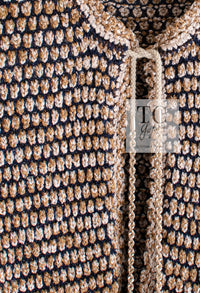 CHANEL 11S Champagne Gold Navy Knit Cardigan 34 シャネル シャンパンゴールド ネイビー 女優の ニット カーディガン 即発