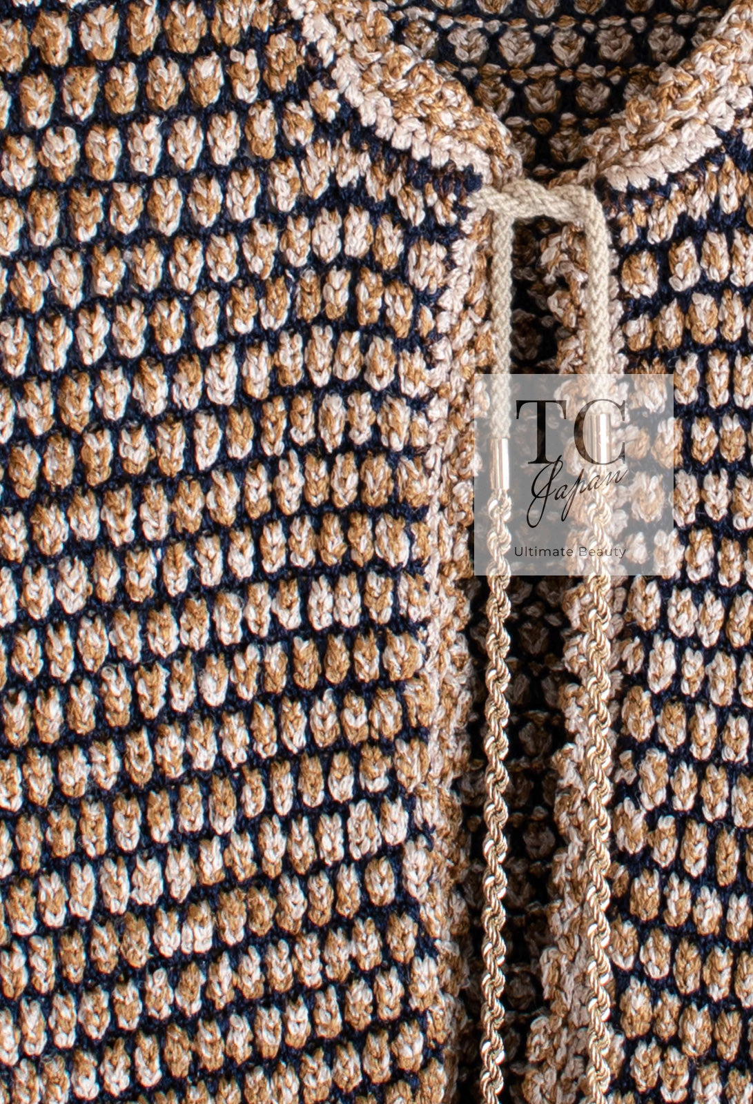 CHANEL 11S Champagne Gold Navy Knit Cardigan 34 シャネル シャンパンゴールド ネイビー 女優の ニット カーディガン 即発