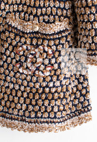 CHANEL 11S Champagne Gold Beige Knit Skirt Cardigan 34 36 38 シャネル シャンパンゴールド ベージュ 女優の ニット スカート カーディガン 即発