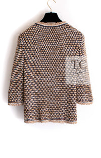 CHANEL 11S Champagne Gold Beige Knit Skirt Cardigan 34 36 38 シャネル シャンパンゴールド ベージュ 女優の ニット スカート カーディガン 即発