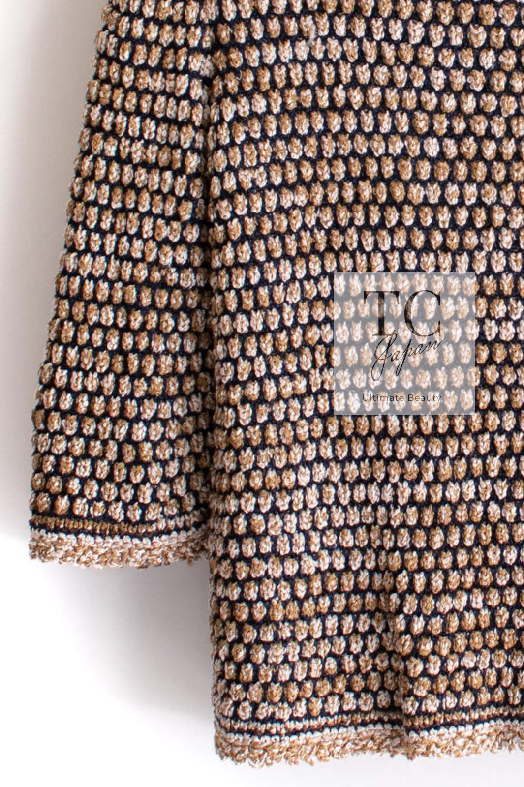 CHANEL 11S Champagne Gold Beige Knit Skirt Cardigan 34 36 38 シャネル シャンパンゴールド ベージュ 女優の ニット スカート カーディガン 即発