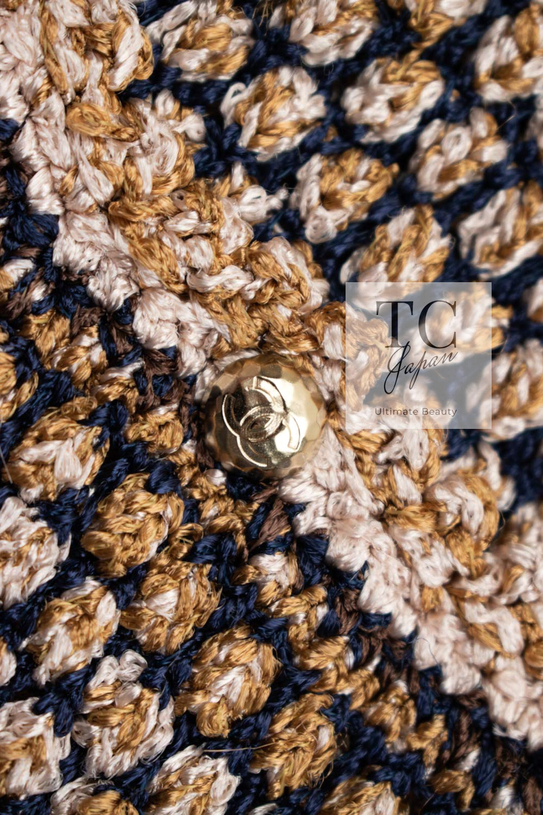 CHANEL 11S Champagne Gold Beige Knit Skirt Cardigan 34 36 38 シャネル シャンパンゴールド ベージュ 女優の ニット スカート カーディガン 即発