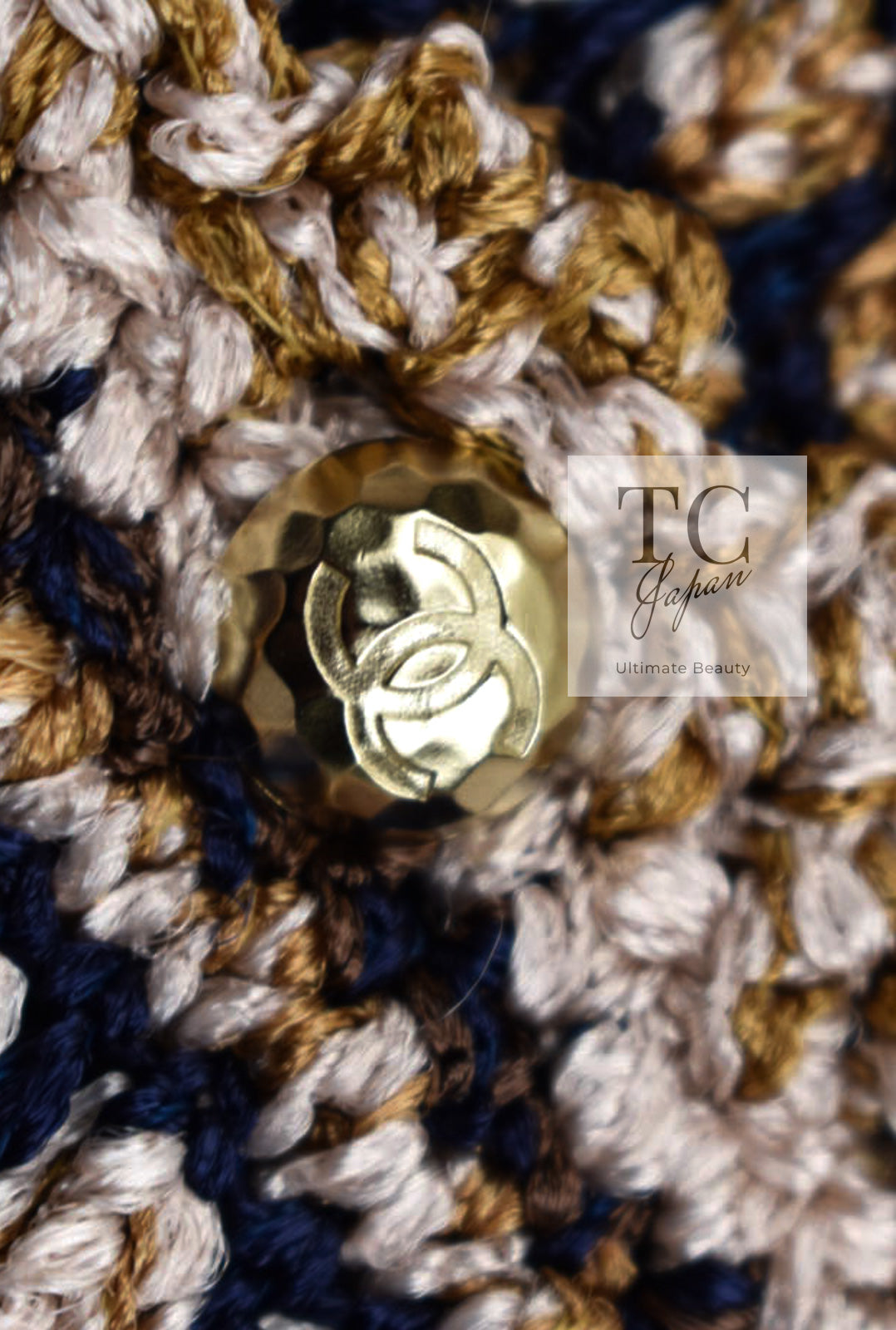 CHANEL 11S Champagne Gold Navy Knit Cardigan 34 シャネル シャンパンゴールド ネイビー 女優の ニット カーディガン 即発