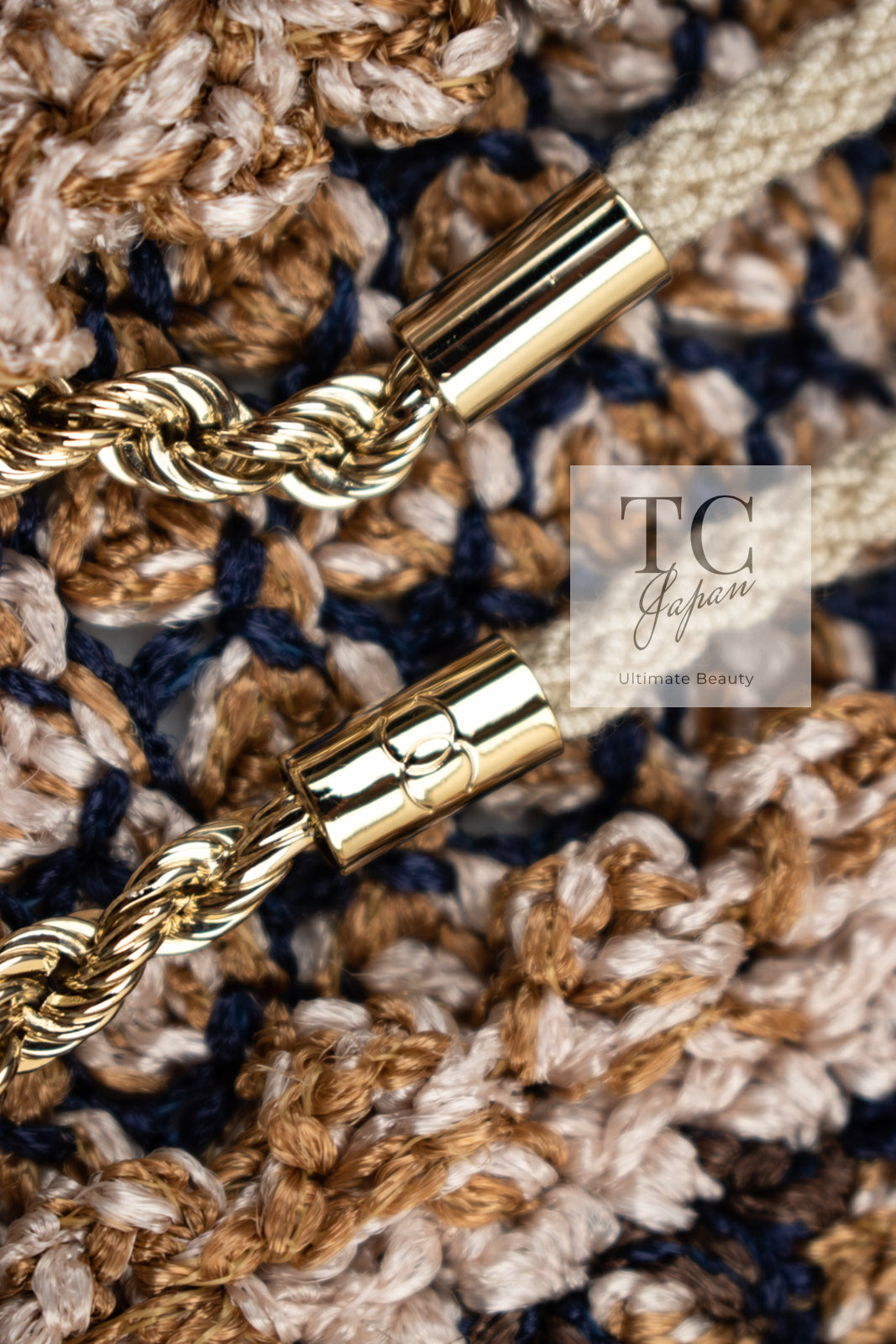 CHANEL 11S Champagne Gold Beige Knit Skirt Cardigan 34 36 38 シャネル シャンパンゴールド ベージュ 女優の ニット スカート カーディガン 即発
