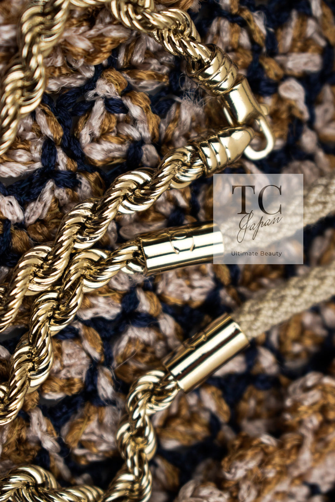 CHANEL 11S Champagne Gold Beige Knit Skirt Cardigan 34 36 38 シャネル シャンパンゴールド ベージュ 女優の ニット スカート カーディガン 即発