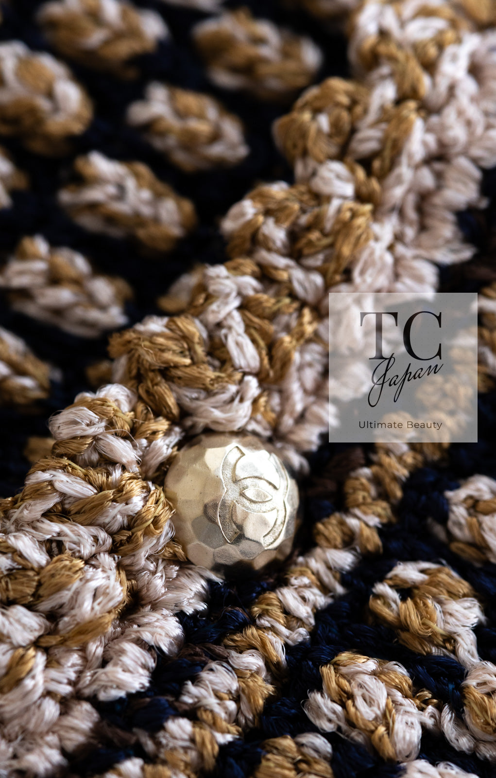 CHANEL 11S Champagne Gold Beige Knit Skirt Cardigan 34 36 38 シャネル シャンパンゴールド ベージュ 女優の ニット スカート カーディガン 即発