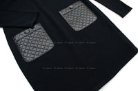 CHANEL 12A Black Wool Cashmere Lambskin Pocket Dress 36 シャネル ブラック ウール カシミア ラムスキン レザー マトラッセ ポケット ワンピース 即発