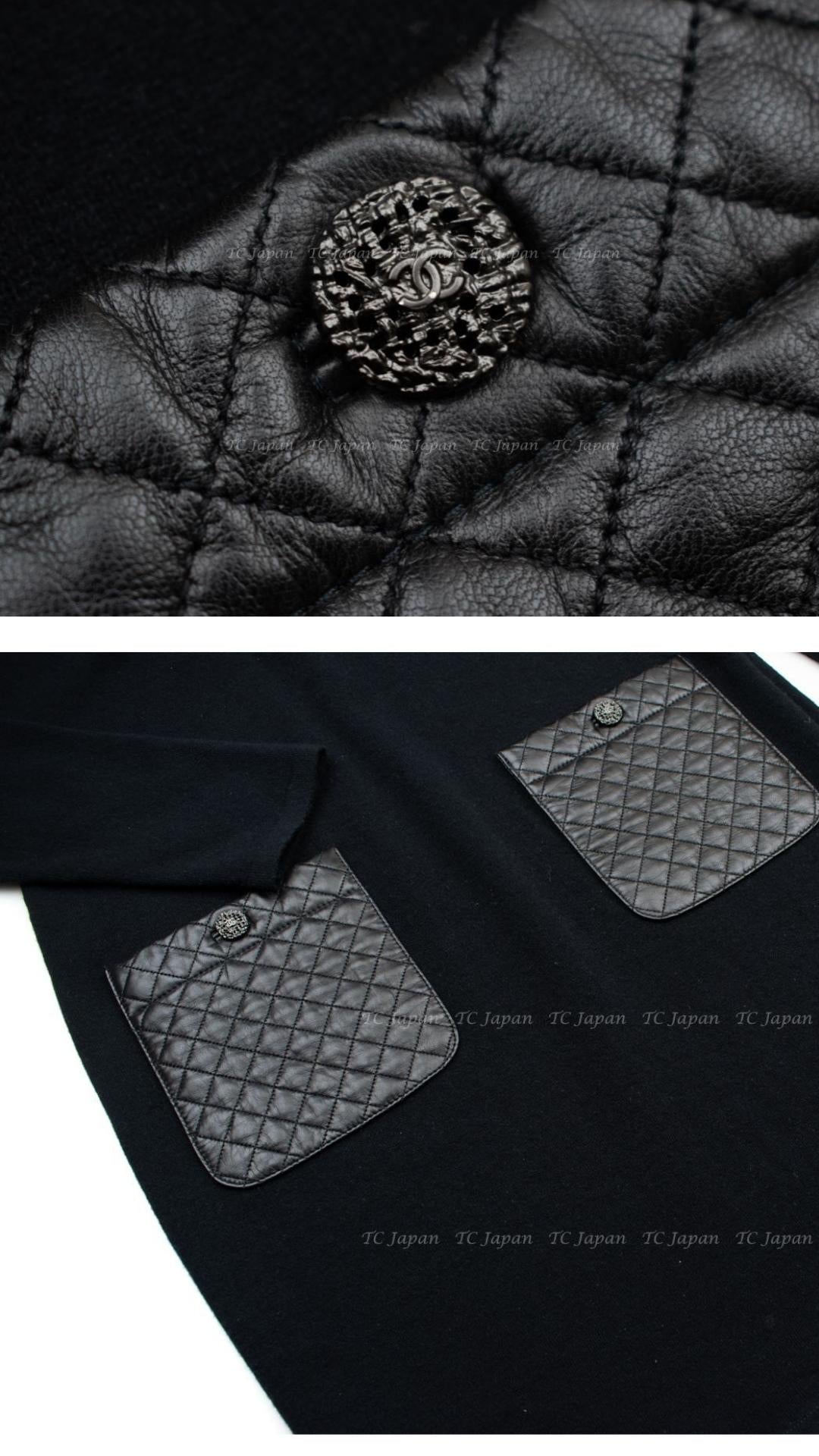 CHANEL 12A Black Wool Cashmere Lambskin Pocket Dress 36 シャネル ブラック ウール カシミア ラムスキン レザー マトラッセ ポケット ワンピース 即発