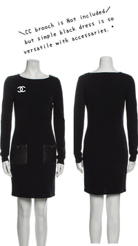 CHANEL 12A Black Wool Cashmere Lambskin Pocket Dress 36 シャネル ブラック ウール カシミア ラムスキン レザー マトラッセ ポケット ワンピース 即発
