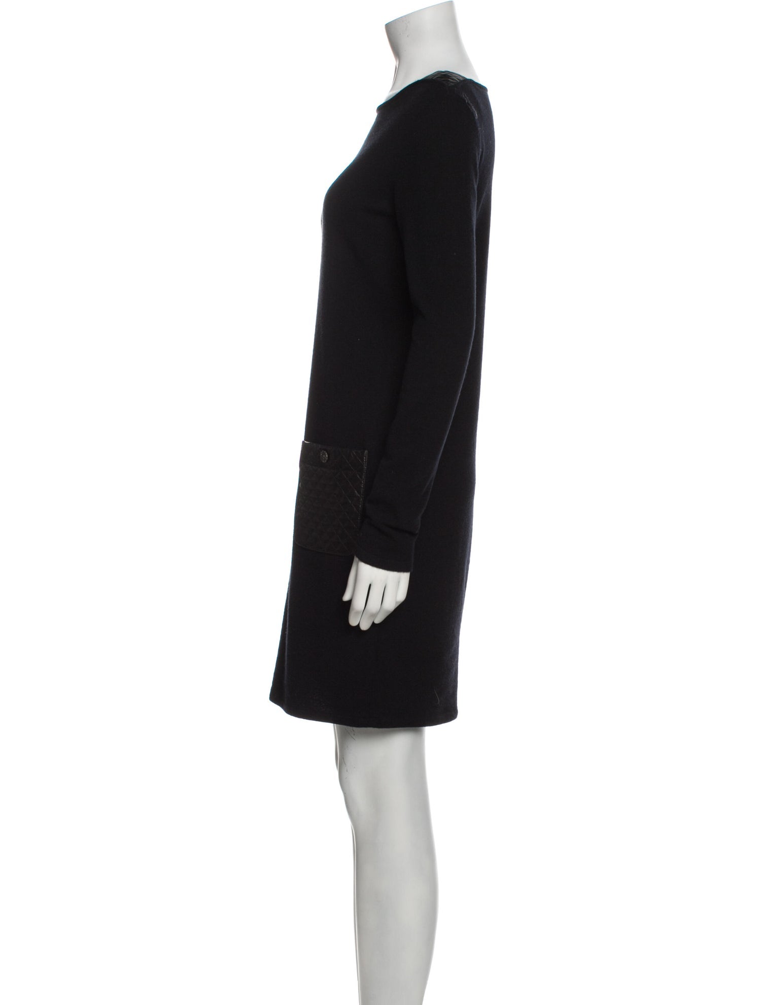 CHANEL 12A Black Wool Cashmere Lambskin Pocket Dress 36 シャネル ブラック ウール カシミア ラムスキン レザー マトラッセ ポケット ワンピース 即発