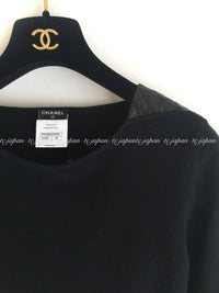 CHANEL 12A Black Wool Cashmere Lambskin Pocket Dress 36 シャネル ブラック ウール カシミア ラムスキン レザー マトラッセ ポケット ワンピース 即発