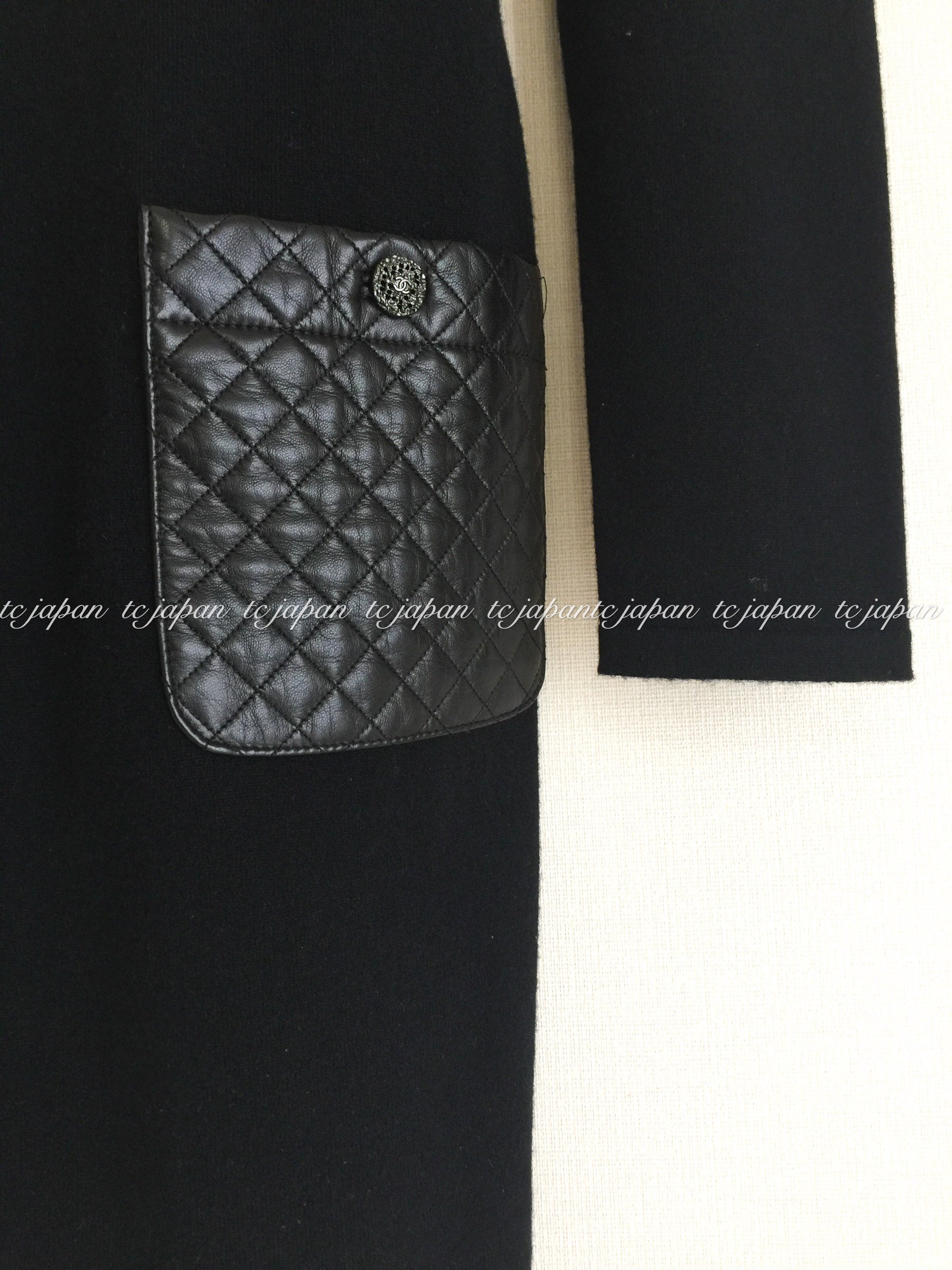 CHANEL 12A Black Wool Cashmere Lambskin Pocket Dress 36 シャネル ブラック ウール カシミア ラムスキン レザー マトラッセ ポケット ワンピース 即発