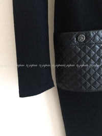 CHANEL 12A Black Wool Cashmere Lambskin Pocket Dress 36 シャネル ブラック ウール カシミア ラムスキン レザー マトラッセ ポケット ワンピース 即発