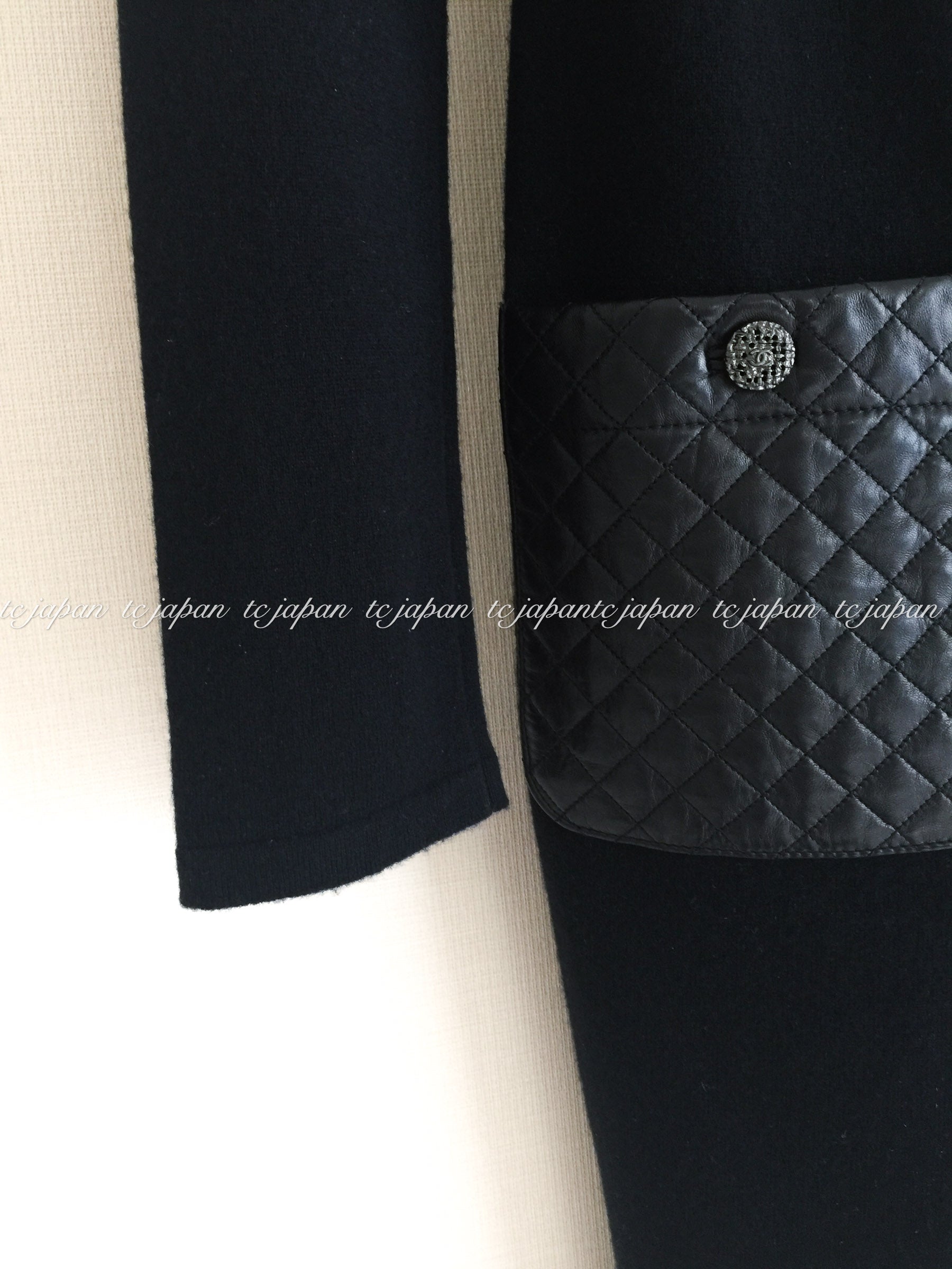 CHANEL 12A Black Wool Cashmere Lambskin Pocket Dress 36 シャネル ブラック ウール カシミア ラムスキン レザー マトラッセ ポケット ワンピース 即発