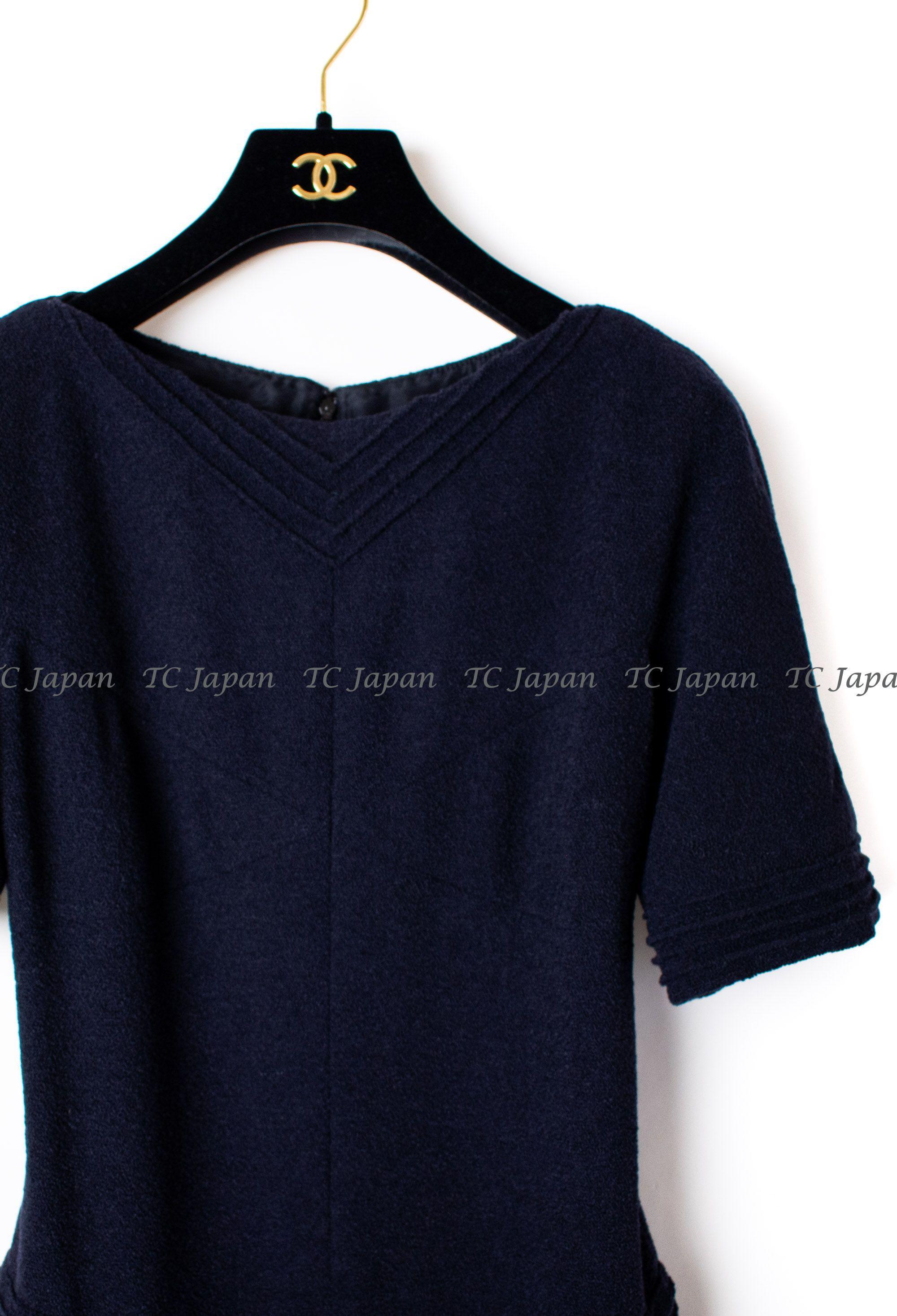 CHANEL 12A Dark Navy Gripoix Wool Dress Jessica Biel 36 シャネル ダークネイビー グリポワ装飾 ウール ワンピース 即発