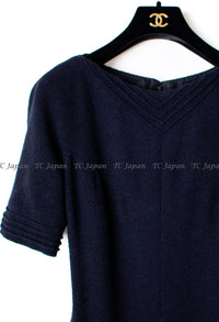 CHANEL 12A Dark Navy Gripoix Wool Dress Jessica Biel 36 シャネル ダークネイビー グリポワ装飾 ウール ワンピース 即発