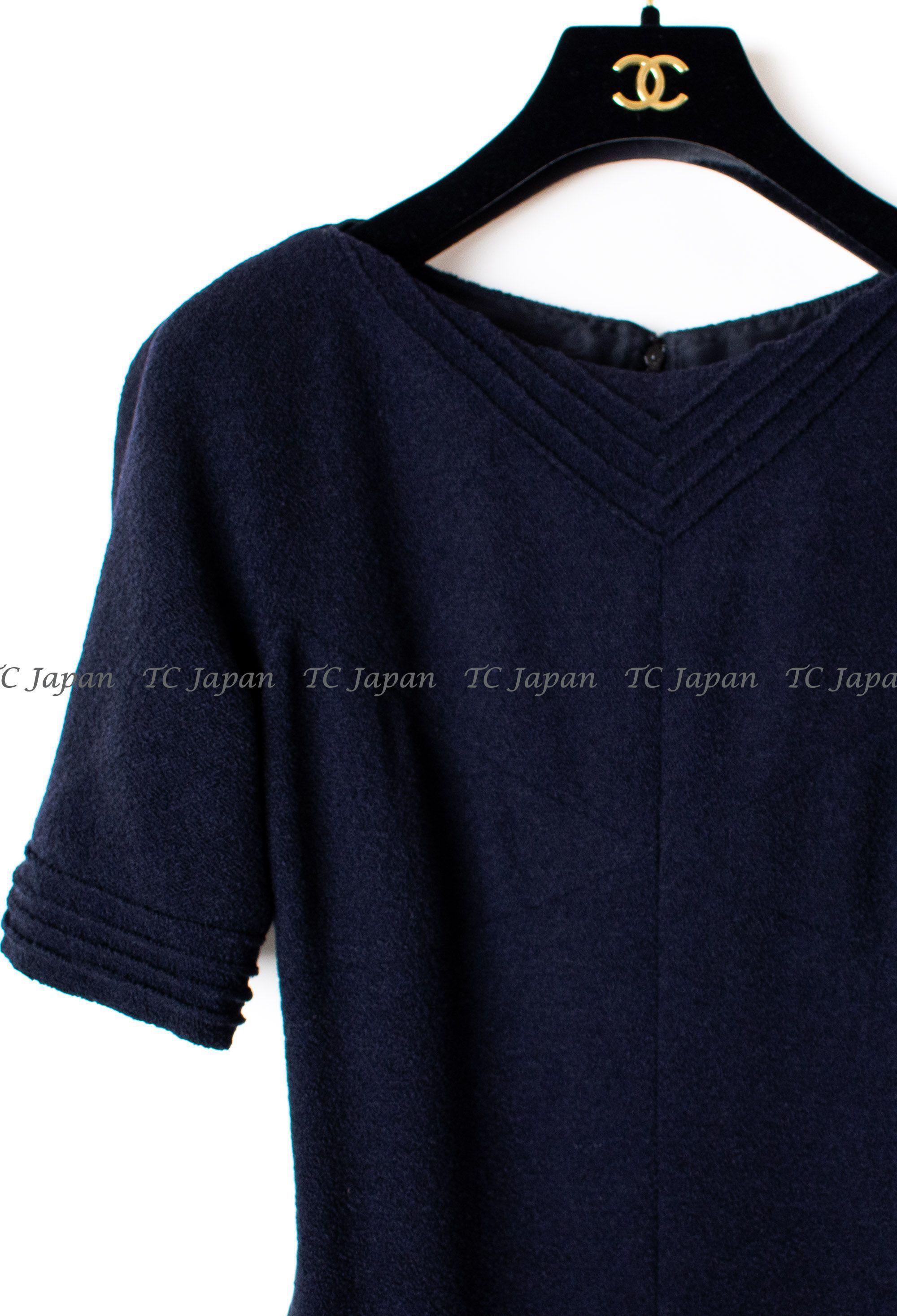CHANEL 12A Dark Navy Gripoix Wool Dress Jessica Biel 36 シャネル ダークネイビー グリポワ装飾 ウール ワンピース 即発