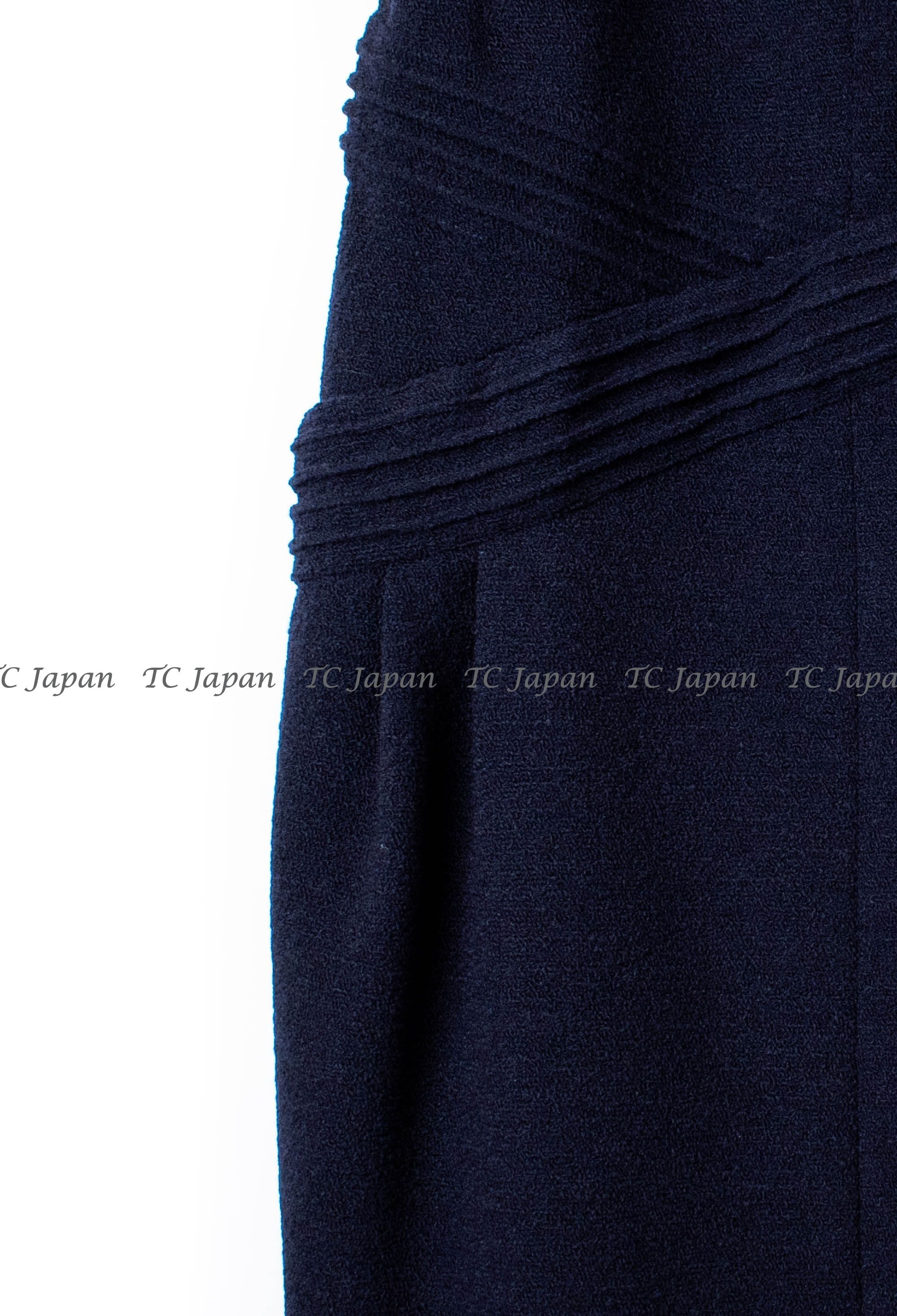 CHANEL 12A Dark Navy Gripoix Wool Dress Jessica Biel 36 シャネル ダークネイビー グリポワ装飾 ウール ワンピース 即発