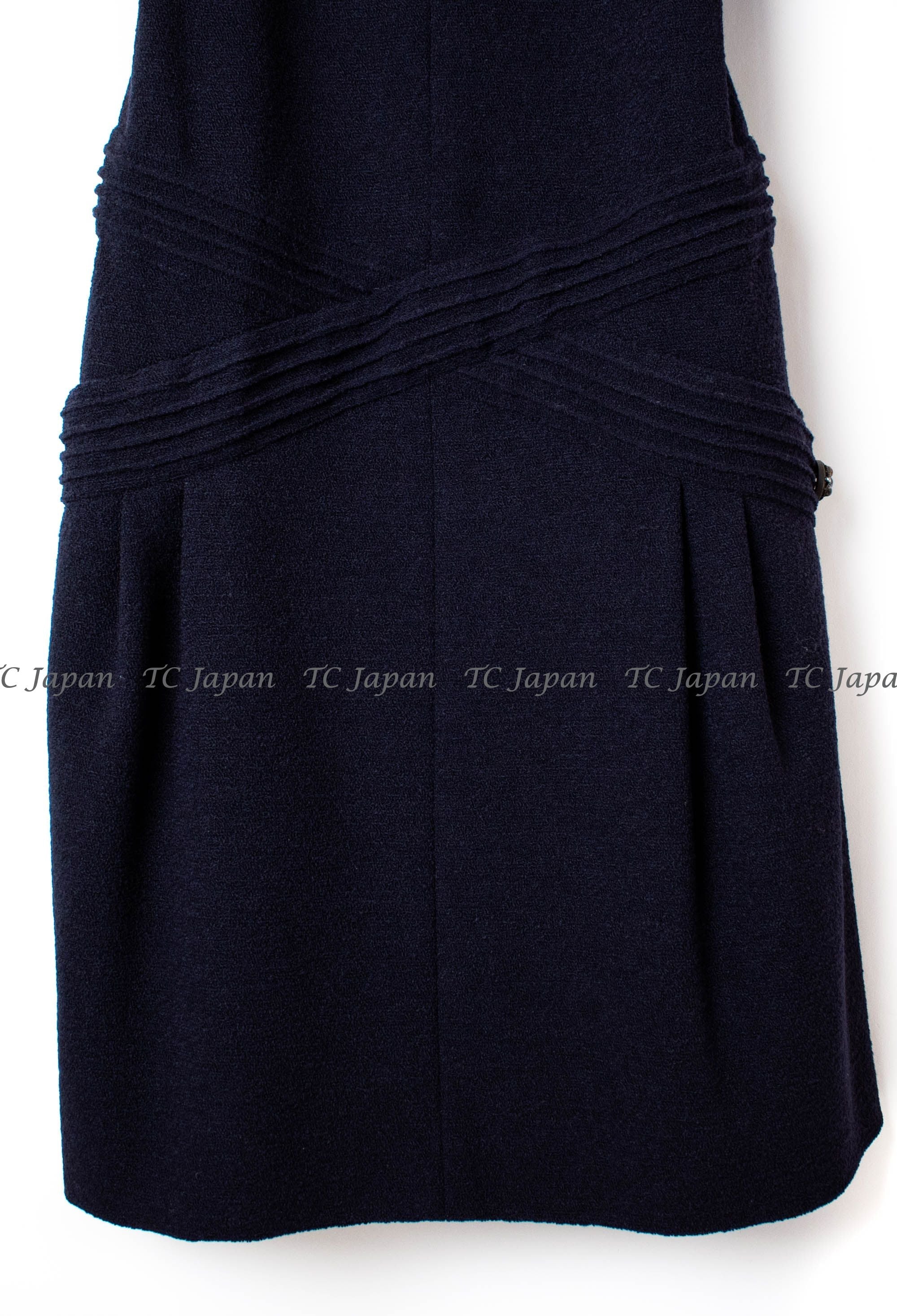 CHANEL 12A Dark Navy Gripoix Wool Dress Jessica Biel 36 シャネル ダークネイビー グリポワ装飾 ウール ワンピース 即発