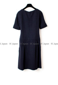 CHANEL 12A Dark Navy Gripoix Wool Dress Jessica Biel 36 シャネル ダークネイビー グリポワ装飾 ウール ワンピース 即発
