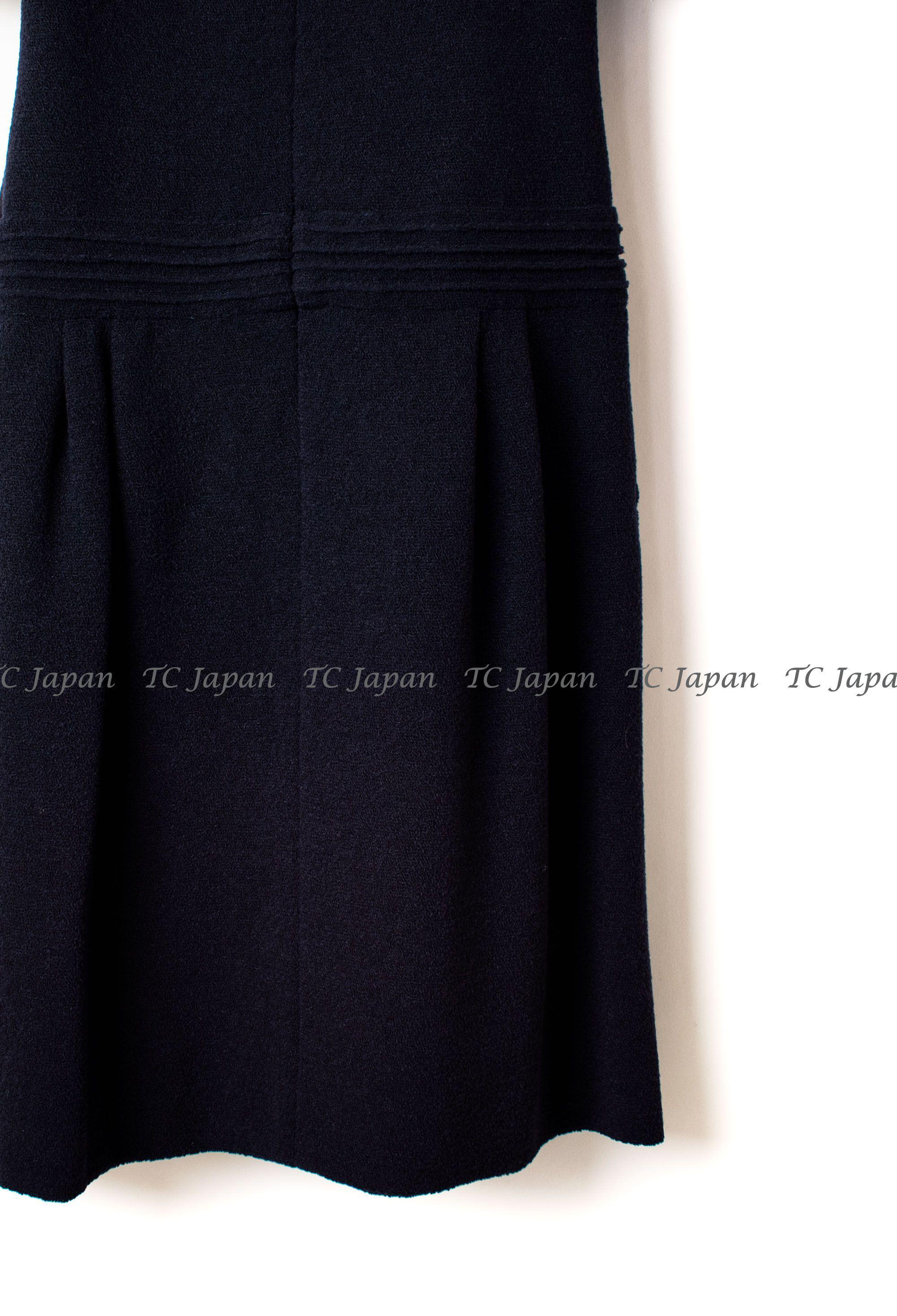 CHANEL 12A Dark Navy Gripoix Wool Dress Jessica Biel 36 シャネル ダークネイビー グリポワ装飾 ウール ワンピース 即発