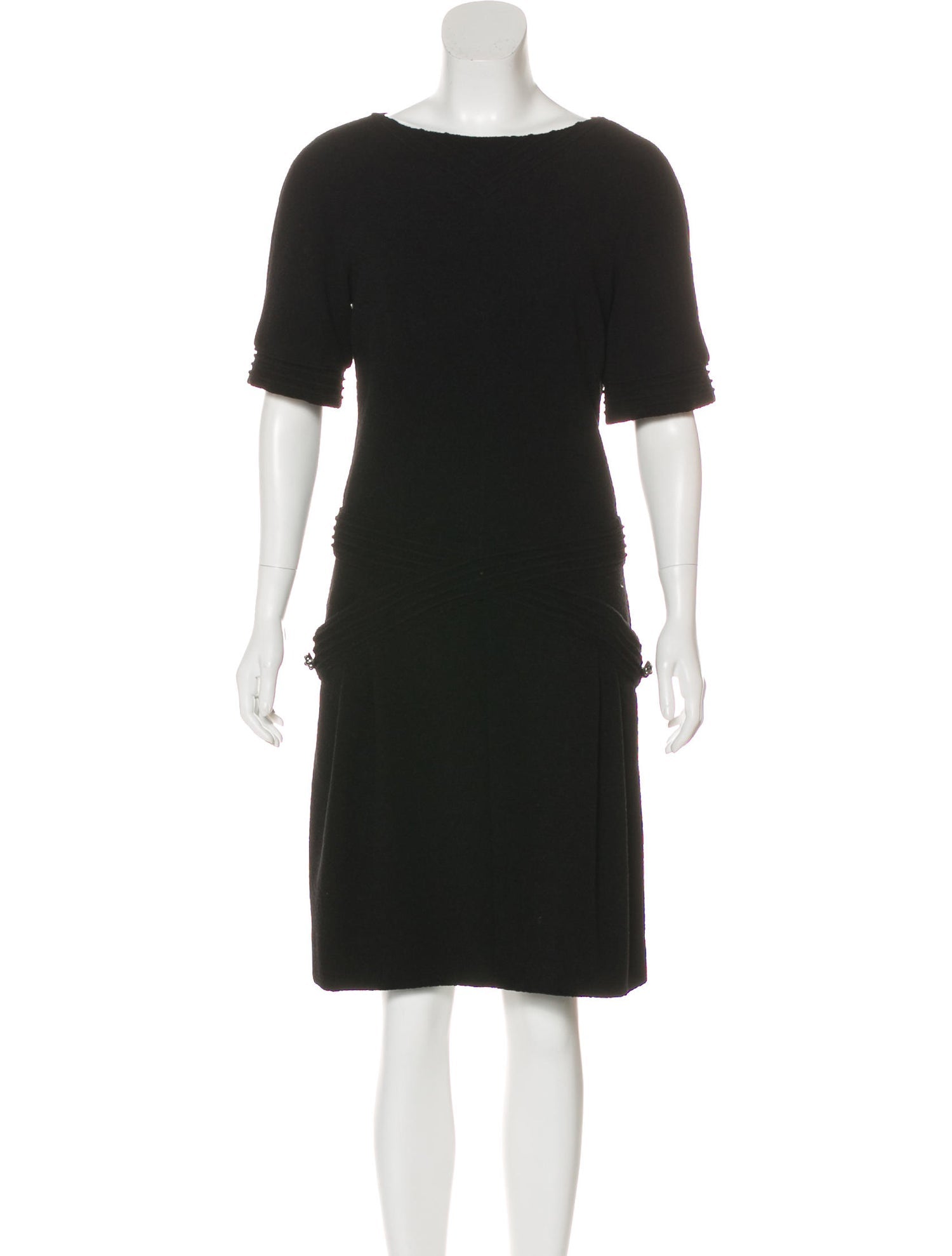 CHANEL 12A Dark Navy Gripoix Wool Dress Jessica Biel 36 シャネル ダークネイビー グリポワ装飾 ウール ワンピース 即発