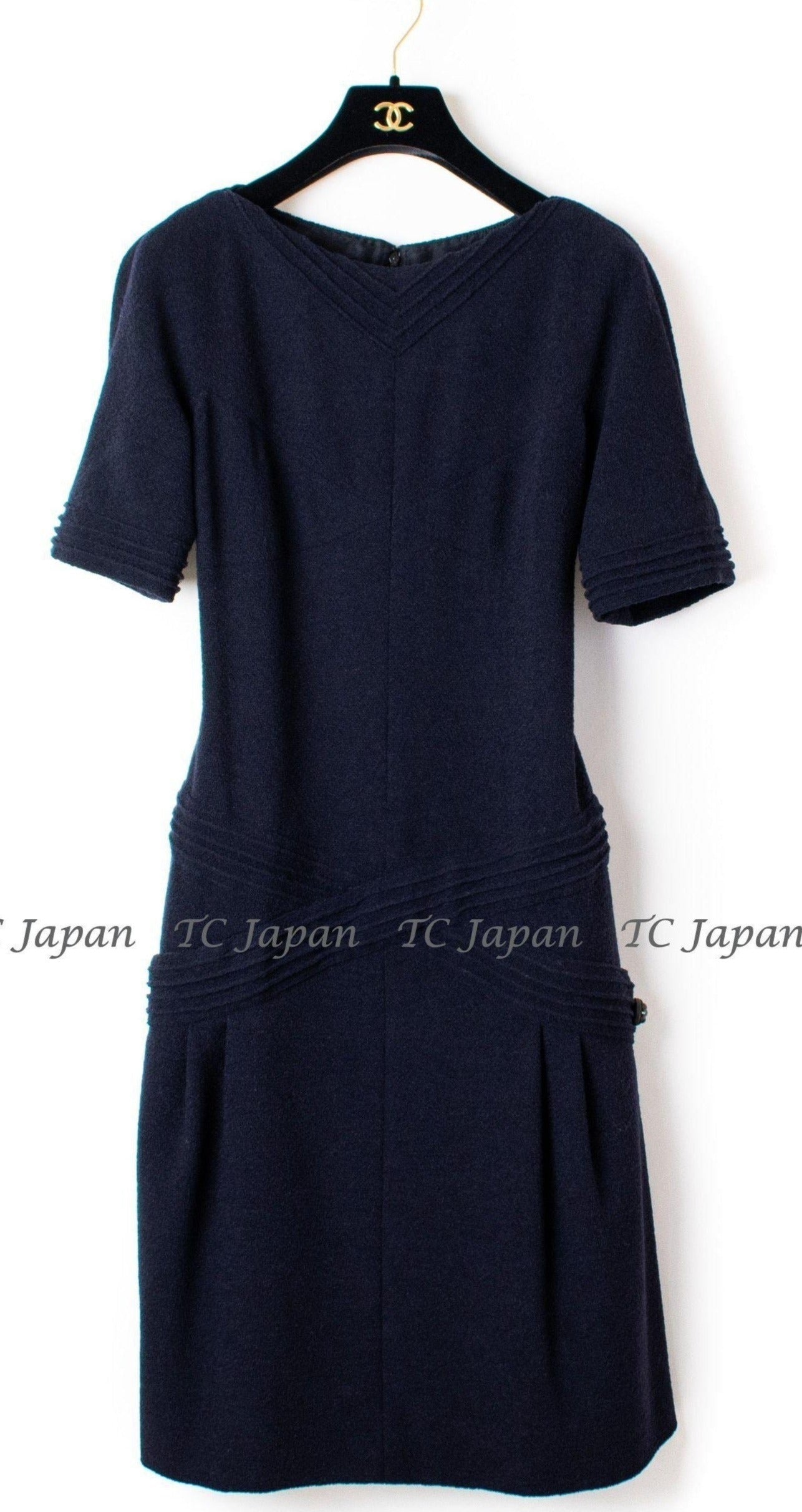 CHANEL 12A Dark Navy Gripoix Wool Dress Jessica Biel 36 シャネル ダークネイビー グリポワ装飾 ウール ワンピース 即発