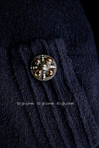 CHANEL 12A Dark Navy Gripoix Wool Dress Jessica Biel 36 シャネル ダークネイビー グリポワ装飾 ウール ワンピース 即発