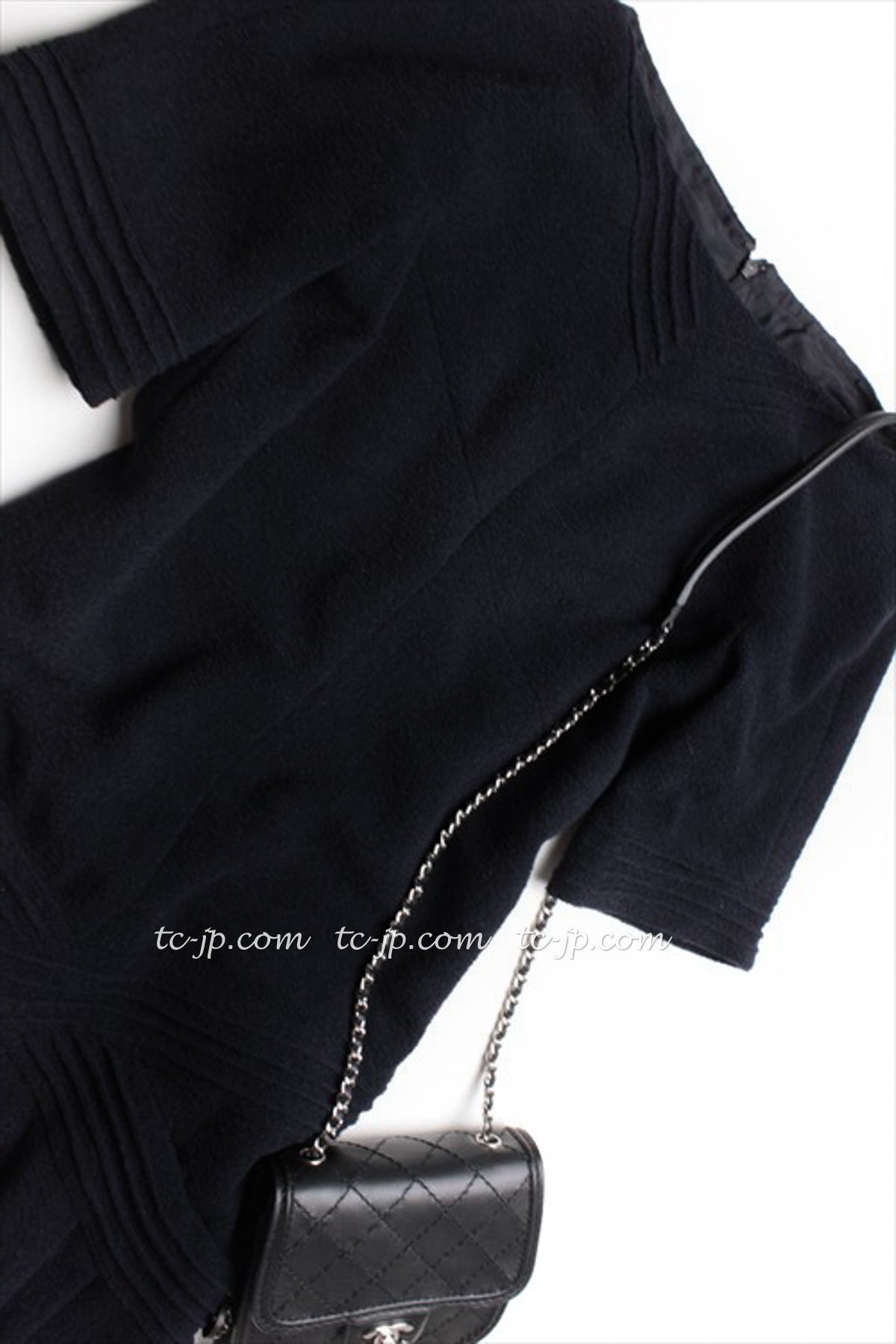 CHANEL 12A Dark Navy Gripoix Wool Dress Jessica Biel 36 シャネル ダークネイビー グリポワ装飾 ウール ワンピース 即発