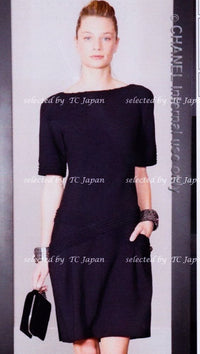 CHANEL 12A Dark Navy Gripoix Wool Dress Jessica Biel 36 シャネル ダークネイビー グリポワ装飾 ウール ワンピース 即発