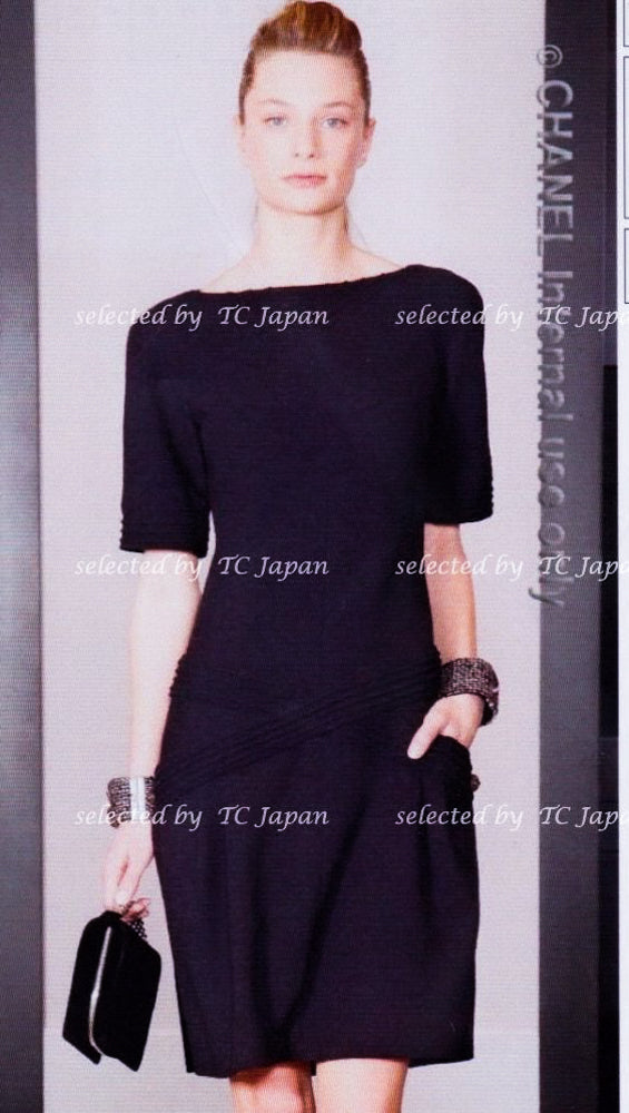 CHANEL 12A Dark Navy Gripoix Wool Dress Jessica Biel 36 シャネル ダークネイビー グリポワ装飾 ウール ワンピース 即発