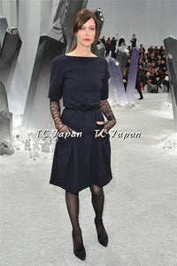 CHANEL 12A Dark Navy Gripoix Wool Dress Jessica Biel 36 シャネル ダークネイビー グリポワ装飾 ウール ワンピース 即発