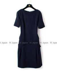 CHANEL 12A Dark Navy Gripoix Wool Dress Jessica Biel 36 シャネル ダークネイビー グリポワ装飾 ウール ワンピース 即発