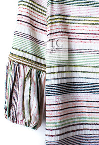 CHANEL 07S Multicolor Border CC Chain Charm Cotton Wool Dress 34 36 40 シャネル マルチカラー CC チェーン チャーム ボーダー コットン ウール ワンピース 即発