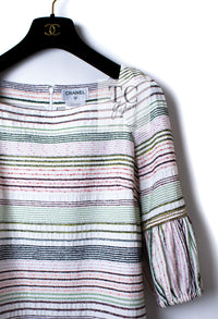 CHANEL 07S Multicolor Border CC Chain Charm Cotton Wool Dress 34 36 40 シャネル マルチカラー CC チェーン チャーム ボーダー コットン ウール ワンピース 即発
