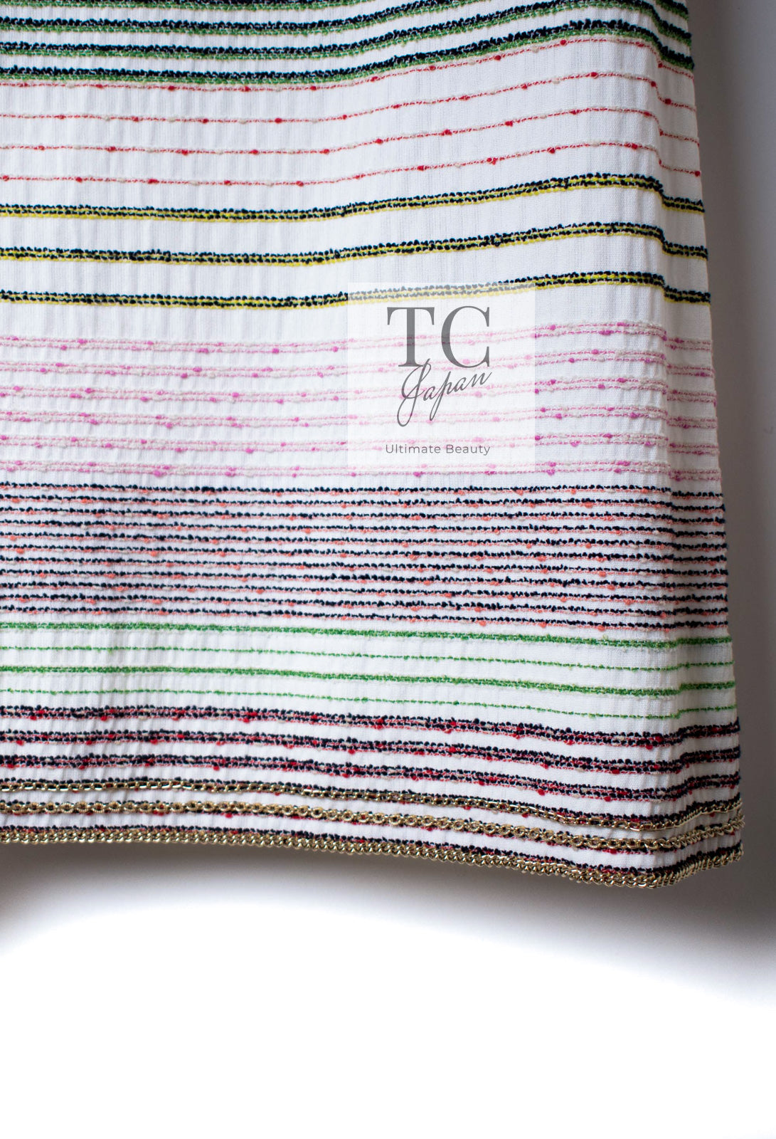 CHANEL 07S Multicolor Border CC Chain Charm Cotton Wool Dress 34 36 40 シャネル マルチカラー CC チェーン チャーム ボーダー コットン ウール ワンピース 即発