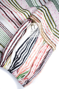 CHANEL 07S Multicolor Border CC Chain Charm Cotton Wool Dress 34 36 40 シャネル マルチカラー CC チェーン チャーム ボーダー コットン ウール ワンピース 即発