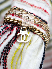 CHANEL 07S Multicolor Border CC Chain Charm Cotton Wool Dress 34 36 40 シャネル マルチカラー CC チェーン チャーム ボーダー コットン ウール ワンピース 即発