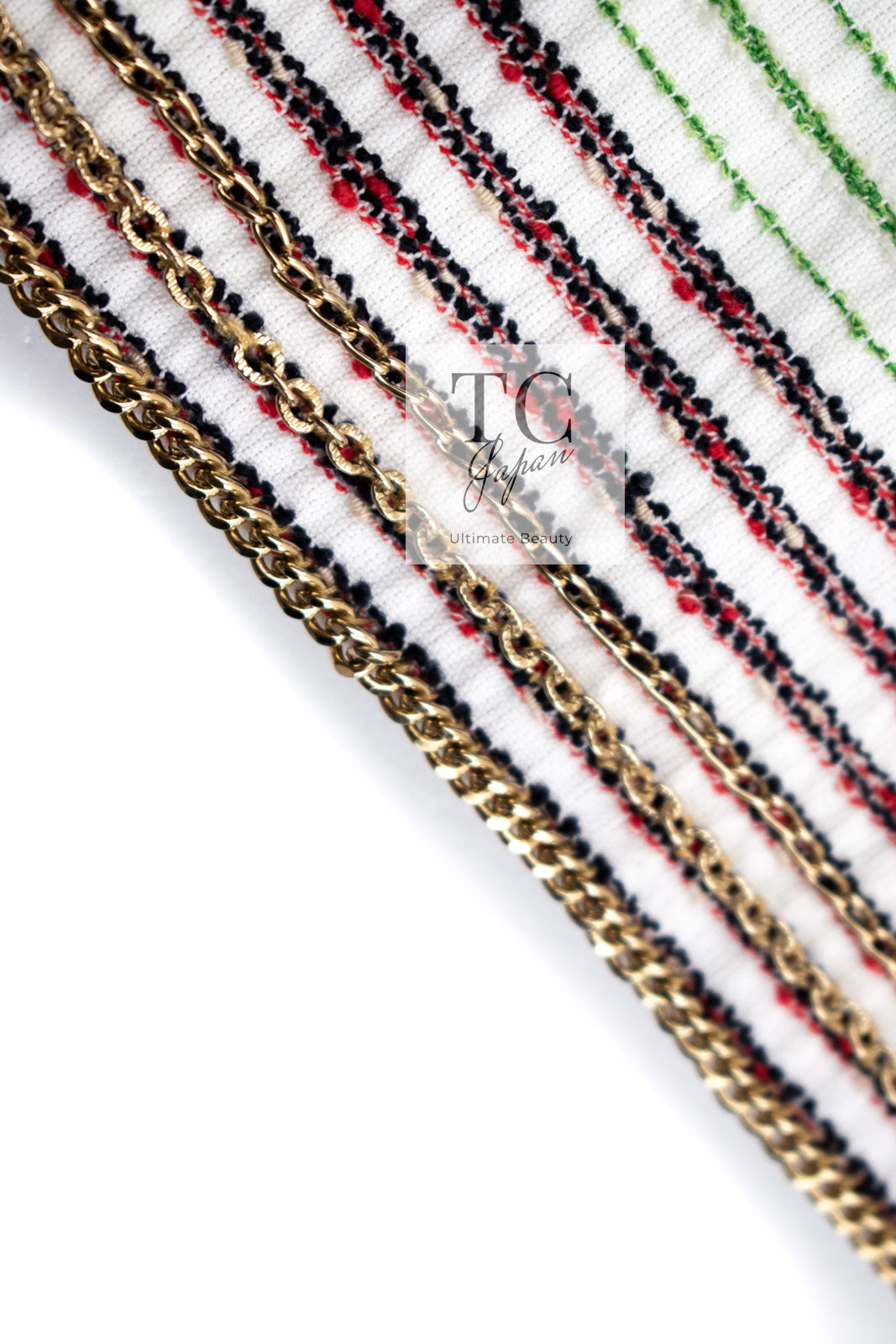 CHANEL 07S Multicolor Border CC Chain Charm Cotton Wool Dress 34 36 40 シャネル マルチカラー CC チェーン チャーム ボーダー コットン ウール ワンピース 即発
